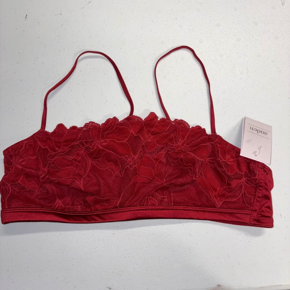 Auden Red Floral Lace Bralette Adjustable Straps Large NWT YPKG43